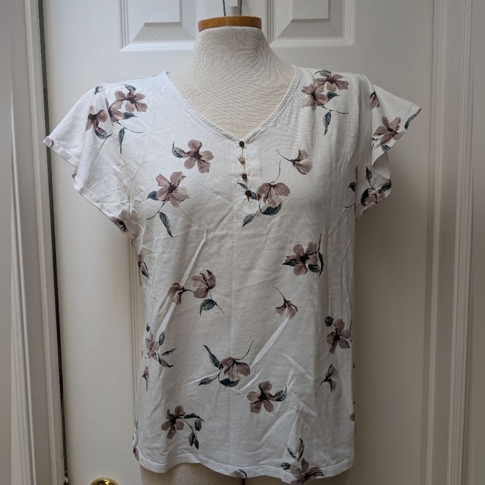 Floral Print Women's Top - White and Pink